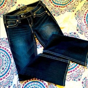 Deep blue jeans with contrast stitching